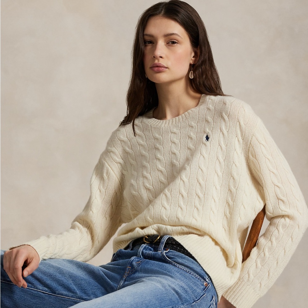 NEW with Tags - 🧸 Polo Ralph Lauren Cable Knit Cream Sweater, Size XS